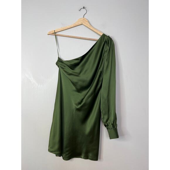 NWT Cami NYC Juanita Silk One-Shoulder Long Sleeve Rosemary Green Mini Dress 375 - Picture 2 of 7